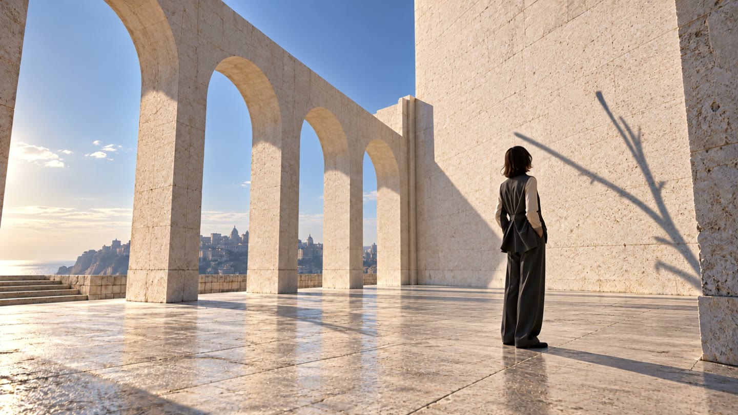 Flower shadows appear on the stone paving